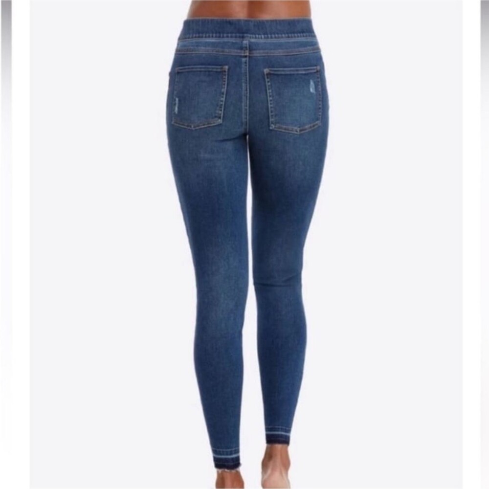 Spanx Skinny Jeans Stretch Denim Jeggings Blue Distressed Raw Hem Lift Pants M - Picture 3 of 16